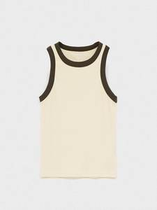 Top de punto acanalado sin mangas para mujer con cuello redondo y ribete en contraste, ideal para capas informales - Product Image 4