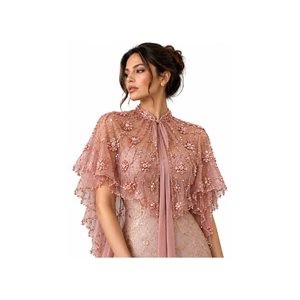 Capes noires transparentes perlées avec détails de pompons et broderie croissant de lune, col montant, tenue traditionnelle modeste pour femmes musulmanes - Product Image 3