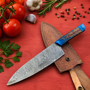 UMAR FAROOQ CKS-63 Custom Handmade Modern Chef <b>Knife</b> Extra <b>Sharp</b> Forged Damascus Steel Blade 8in Length Ambidextrous 3.0mm Resin - Product Image 1