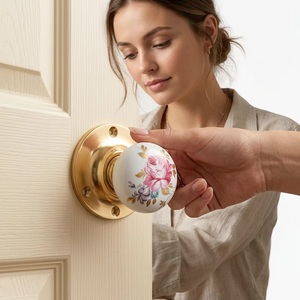 Round Porcelain <b>Door</b> <b>Knob</b> Floral Design Cabinet Furniture Handle Modern Style Easy Installation Home Office Wardrobe Use - Product Image 1