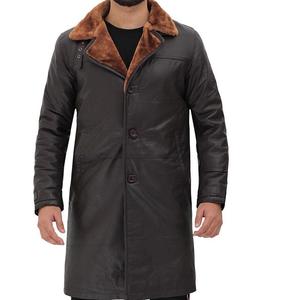Manteau en cuir pour homme, coupe ajustée, doublure en fourrure, chaud, trench-coat, simple boutonnage, haute qualité, couleur noire, respirant, séchage rapide - Product Image 1