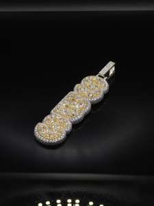 Custom 3 Letter Vertical <b>Pendant</b> VVS Lab Grown Diamond <b>Solid</b> 925 Silver 10K 14K <b>Gold</b> Heavy <b>Solid</b> Back Hip Hop Charm Jewelry - Product Image 3