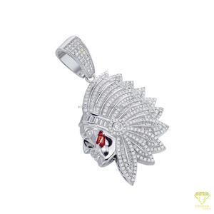 Collar de Plata 925 con Colgante de Cabeza de Jefe con Incrustaciones de Diamantes Moissanite, Estilo Urbano - Product Image 2