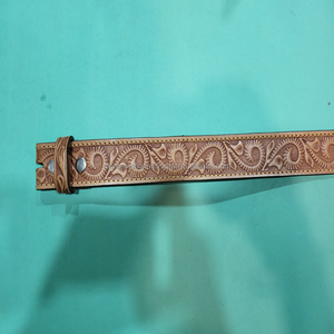 Ceinture en cuir de cow-boy occidental marron de style vintage personnalisée de 3.8cm en cuir de vachette véritable avec alliage pour boucle - Product Image 2