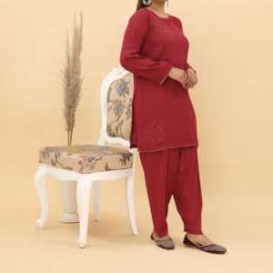 PS5028สูทผ้าไหมปักเลื่อมสำหรับผู้หญิง2ชิ้น - Product Image 2