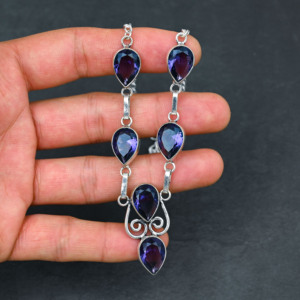 Collier de luxe pour femme en argent sterling avec améthyste personnalisée, perle de culture de laboratoire et perle d'eau douce en forme de poire, certifié IGI, 18 pouces, pour mariage - Product Image 3