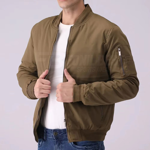 High Quality Slim Polyester/Cotton Flight Bomber <b>Jacket</b> Men Stand Front Embroidered Quilted <b>Lined</b> Winter Varsity Custom - Product Image 4