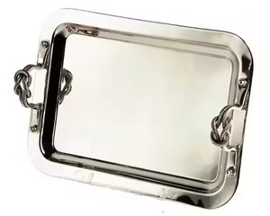 Durable Quality Modern Serving Tray Square Stainless Steel <b>Mirror</b> Finish Platter Sleek Metal <b>Bamboo</b> Handles Serving Tray - Product Image 5