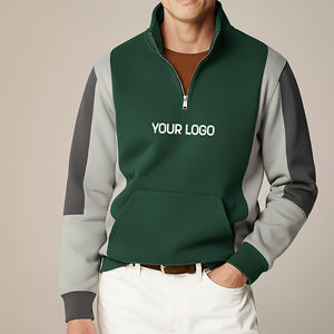 Nouveau sweat-shirt zippé vert pour homme, coupe classique, en polyester tricoté, décontracté, pour l'automne, col montant, couleur unie, manches longues - Product Image 4