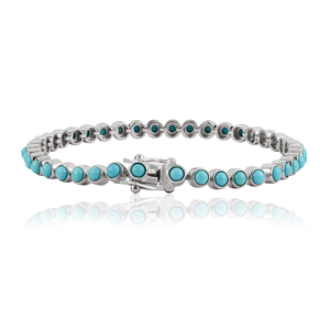High Quality Handmade 925 <b>Sterling</b> <b>Silver</b> Turquoise Cabochon Chain Link Tennis <b>Bracelet</b> for Women Fine Jewelry - Product Image 3