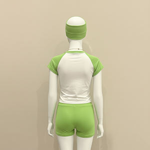 Womens Green and White Custom Logo Short Sleeve <b>Raglan</b> Crop <b>Top</b> Matching Shorts Twin Set OEM ODM Wholesale - Product Image 2
