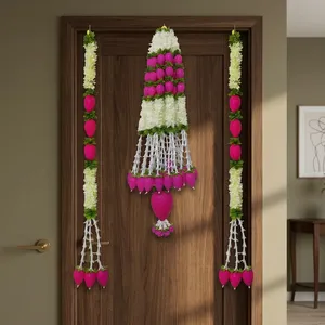 Floral Macrame Wall <b>Hanging</b> Vertical Bohemian Style 2Pcs Pink <b>White</b> Green Wedding Home Decor - Product Image 3