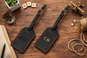 Custom Genuine Leather Luggage Tags Privacy Cover Suitcase <b>Name</b> <b>Labels</b> Personalized Travel Bag Tags Shop LMP-0300 - Product Image 2