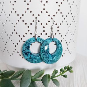 <b>Blue</b> earrings <b>glitter</b> earrings hoop earrings round earrings statement earrings handmade Resin earrings Crafted - Product Image 3