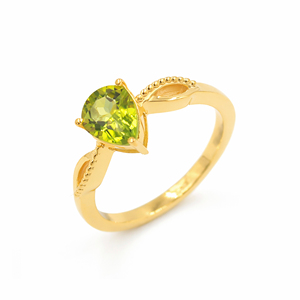 925 Sterling Silver Pear <b>Peridot</b> Classic <b>Ring</b> Gold and Rhodium Plated Modern Designer Jewelry - Product Image 1