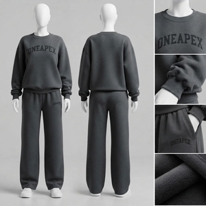 Women's <b>Charcoal</b> Grey Oversized Tracksuit Set Crewneck Sweatshirt Wide Leg <b>Jogger</b> Pants Casual Streetwear Sportswear Two Piece - Product Image 3