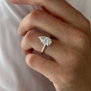 3ct Elongated Pear Cut Lab Grown Diamond Solitaire <b>Ring</b> , F VS1 Diamond <b>Thin</b> Two Tone Engagement <b>Ring</b> , IGI Certified - Product Image 1