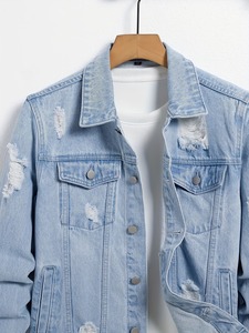 Chaqueta vaquera de servicio OEM, superventas, de alta calidad, estilo casual urbano para hombre, con botonadura sencilla y corte regular. - Product Image 4