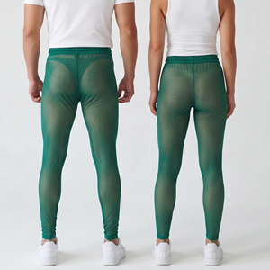 Leggings transparents en maille pleine longueur pour hommes et femmes, vert, taille à cordon, 100% polyester, leggings sexy, style tendance - Product Image 2