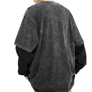 เสื้อยืดแขนยาวผู้ชาย แฟชั่นคอกลม แขนซ้อนทับ สไตล์ลำลองสำหรับฤดูร้อน เนื้อผ้านุ่ม ผสมผสานผ้าฝ้าย ใส่ได้ทุกวัน สตรีทแวร์ - Product Image 4