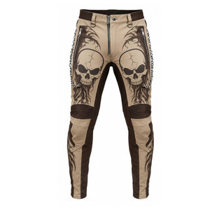 Wholesale Custom <b>Black</b> Leather Motorcycle Pants for <b>Men</b> Slim Fit Pleated Bottom Waterproof Windproof Breathable UV Protection - Product Image 5