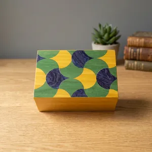 Handmade Wooden Jewelry <b>Box</b> with Colorful Geometric Inlay Design Elegant <b>Trinket</b> Organizer Decorative Storage Case for Bedroom - Product Image 6