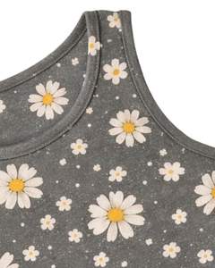 Conjunto de dos piezas para mujer: Top corto acanalado y shorts con cordón, estampado floral de margaritas en gris, estilo casual, fabricante personalizado - Product Image 6