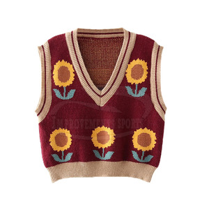 Chaleco de punto recortado para mujer de nuevo diseño de talla grande, Chaleco de punto recortado con estampado transpirable para mujer - Product Image 1