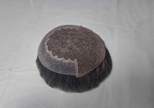 Half <b>Wig</b> Human Hair Toupee Mesh Cap Natural Black Hair System For <b>Men</b> - Product Image 5
