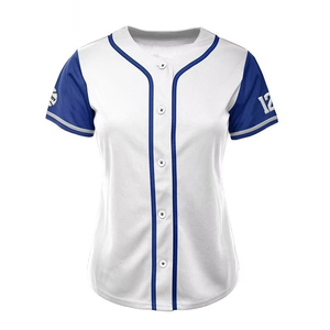 Uniforme Deportivo para Mujer, Camiseta Blanca y Azul con el Número 12, Malla Sublimada Transpirable, Cuello Redondo, Manga Corta - Product Image 1