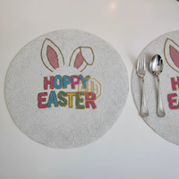 Set de table rond fait main en perles de verre blanches, motif lapin de Pâques, pour décoration de table de brunch de Pâques, 14 pouces