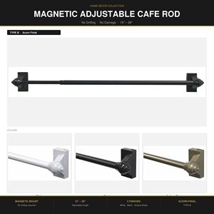 ราวม่านคาเฟ่แบบแม่เหล็กยืดหดได้ 15"-28" ติดตั้งง่าย ไม่ต้องเจาะ - Product Image 2