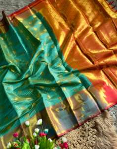 Ropa Étnica de Primera Calidad, Saree de Seda Suave Kanjiveram, Blusa con Bordado Zari Dorado, Moda Tradicional para Mujer, Saurya Life - Product Image 3