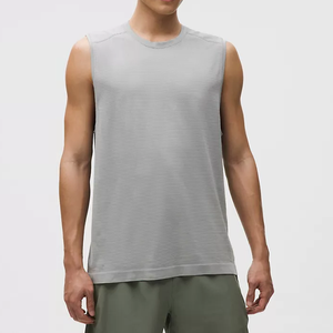 <b>Men's</b> Sleeveless Tank Top Printed Stand Collar Washed Embroidery Knitted Breathable Sporty Fit Gray Workout <b>Vest</b> for Gym Running - Product Image 2