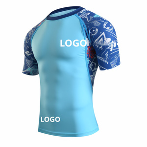 Rash Guards With Polyester Spandex Custom Color Half Sleeves Stretchable Compression Shirts With Heat Transfer print Sleeve men - Product Image 5