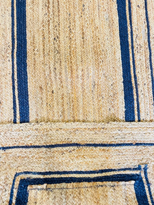 Natural Tan Handwoven Jute <b>Runner</b> <b>Rug</b> Blue Border Boho Farmhouse Hallway Entryway Custom Size Neutral Floor <b>Runner</b> Carpet - Product Image 4