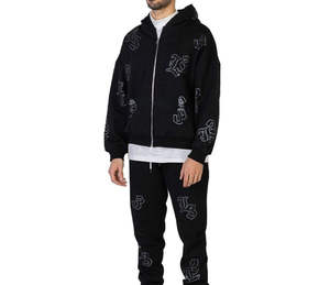 Custom Rhinestones Tracksuits <b>Skeleton</b> Black Color Rhinestones Tracksuit Zipper Pullover Long Sleeve - Product Image 1