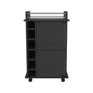 Carrello Bar a Due Ripiani Baltimore, Finitura Nero Wengue con Porta in Vetro, Sei Scomparti per Vino, per Set di Servizio Bevande - Product Image 3