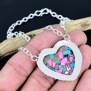 Collar con Colgante de Piedra Preciosa en Forma de Corazón de Algodón de Azúcar: Joyería de Diseño Hecha a Mano en Plata de Ley 925 - Product Image 3