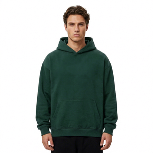 <b>Men's</b> Oversized Hooded Sweatshirt Solid <b>green</b> Color Fleece Cotton Casual Autumn Wear Pocket Design Regular Fit - Product Image 1