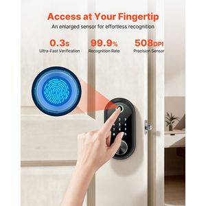 Cerradura Electrónica Biométrica de Huella Dactilar con Bloqueo Automático y Código de Un Solo Uso, y Contraseña Anti-Espionaje para Puertas de Madera - Product Image 3