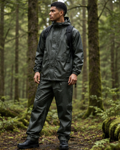 Traje Impermeable para Hombre de Color Sólido, Chaqueta y Pantalones de Poliéster de Manga Larga, Ropa para Exteriores para Todas las Estaciones - Product Image 4
