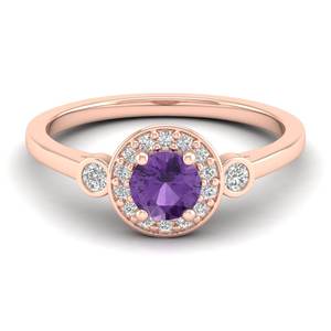 REYES แหวนทอง 14K ดีไซน์หรูหรา ประดับพลอยอเมทิสต์ทรงกลม 0.5 กะรัต พร้อมมอยส์ซาไนต์ เครื่องประดับสำหรับผู้หญิง แหวนคลาสสิก เครื่องประดับชั้นดี - Product Image 1