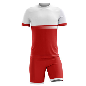 Ensemble de maillot de handball pour homme, rouge et blanc, à blocs de couleur, manches courtes, col rond, vêtements de sport, toutes saisons, 100% polyester, joueur - Product Image 1