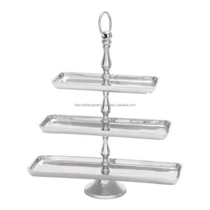 Assiettes rondes en acier inoxydable de 10 pouces, support à gâteau à 3 niveaux de haute qualité, vaisselle antidérapante, plateaux décoratifs en métal pour servir gâteaux et fruits - Product Image 5