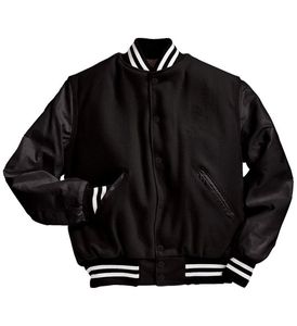 Veste universitaire pour homme, noire avec manches orange, couleur unie, boutonnée sur le devant, col rabattu, style décontracté pour l'automne - Product Image 2