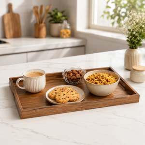 Premium Wooden Serving Tray with Cutout Handles | Rectangular Platter Natural Wood Breakfast <b>Server</b> Home Hotel Restaurant Use - Product Image 3