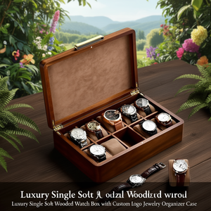 Boîte à montre en bois de luxe à fente unique avec logo personnalisé, étui organisateur de bijoux - Product Image 3