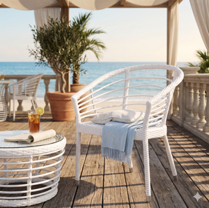 Silla de Comedor de Mimbre Sintético PE Blanco para Exteriores, Silla Moderna de Ratán para Patio, Muebles de Jardín, Silla Tipo Tubo para Cafetería o Bistro - Product Image 1