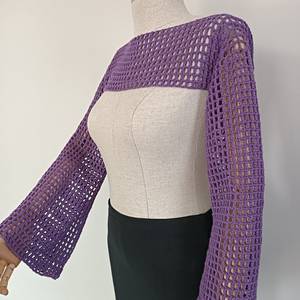 Cárdigan de punto fino con hombros descubiertos y manga larga para mujer, estilo bohemio, color liso, para verano - Product Image 6